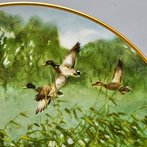 Коллекционная Фарфоровая Тарелка - Блюдо «Дикая Природа. Утиная семья», KAISER Германия. 