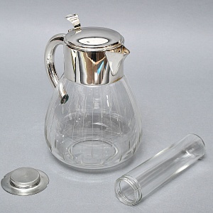 Винтажный Стеклянный Кувшин - Графин на 3 литра с Колбой для льда, Silverplated Германия. 