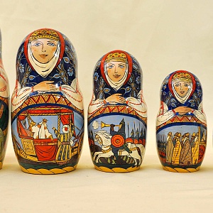Русский Сувенир Матрёшка - Авторская роспись - «Сказка о Золотом Петушке», Дерево - Россия -1995 год. 