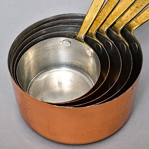 Винтажный Набор - 5-ть Медных Ковшиков - Сотейников разных размеров, Франция - 70 -е годы ХХ века.