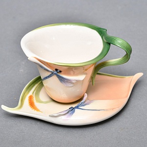 Авторский Фарфоровый Чайный сервиз «Бабочки и стрекозы» на 4 персоны, Franz Collection Тайвань.