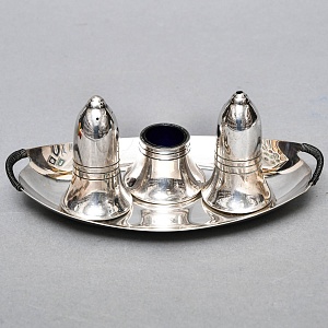 Винтажный Набор из 4х предметов - Набор для специй и горчичница на подносе, SHEFFIELD Англия.