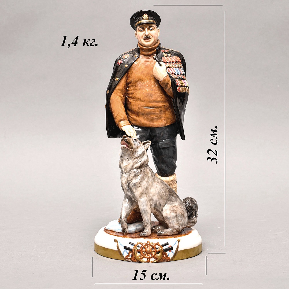 Коллекционная Авторская Статуэтка «Советский Исследователь Арктики - Папанин И.Д.», фарфор, Россия. 