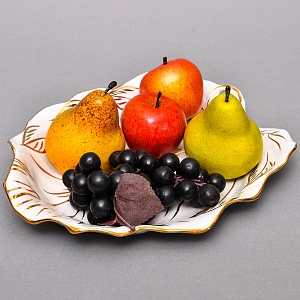 Винтажное Сервировочное Фарфоровое Блюдо - Тарелка «Бело-Золотой Лист», Дулёво СССР -80 гг.