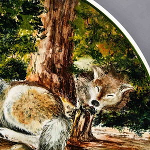 Большое Настенное Авторское Блюдо «Волки», Фаянс роспись, Конаково Россия.