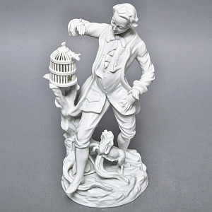 Антикварная Фарфоровая статуэтка «Птицелов с собакой», Fraureuth Германия, 1919 - 1926 годы. 