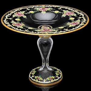 Редкость! Стеклянная Ваза - Фруктовница - Компотьер, роспись Эмали, JOSEPHINENHUTTE, Германия -50 гг. 