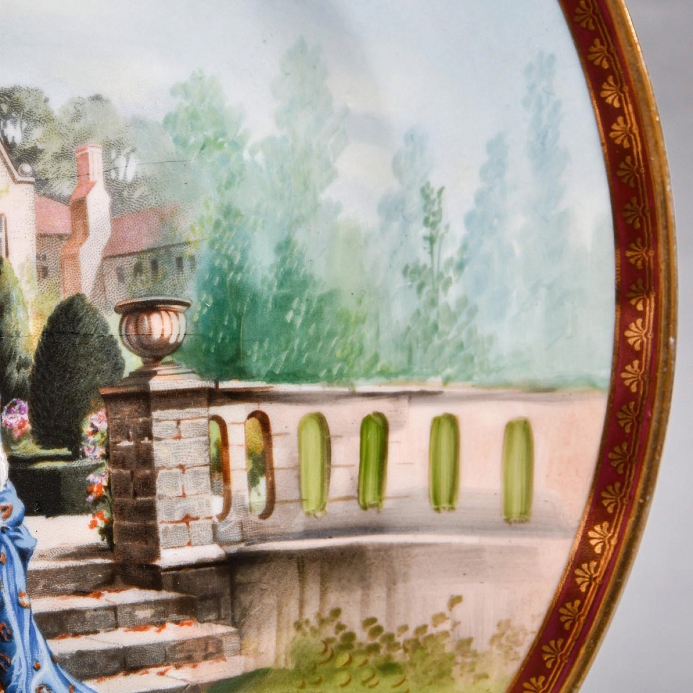  Антикварная Тарелка - Блюдо «Встреча у Усадьбы», Фарфор Limoges / Bawo&Dotter, 1884 - 1914 гг.