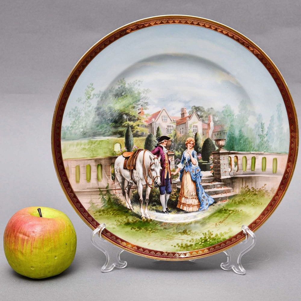  Антикварная Тарелка - Блюдо «Встреча у Усадьбы», Фарфор Limoges / Bawo&Dotter, 1884 - 1914 гг.