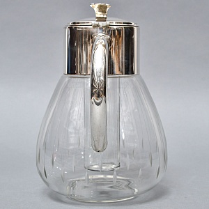 Винтажный Стеклянный Кувшин - Графин на 3 литра с Колбой для льда, Silverplated Германия. 