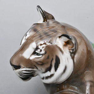 Большая! Авторская Фарфоровая статуэтка «Тигр с павлином», ROSENTHAL Германия, 1919 - 1934 годы. 