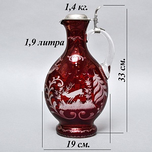 Редкость! Рубиновый Хрусталь - Кувшин «Охота - Олень», SCHONBORNER, Германия, 60 гг.