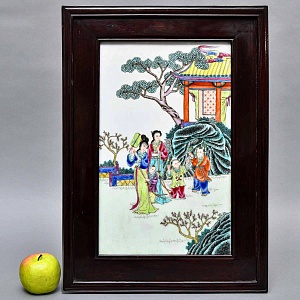 Большой Фарфоровый пласт - Картина - Панно «Семейная прогулка в саду», Китай, середина ХХ века. 