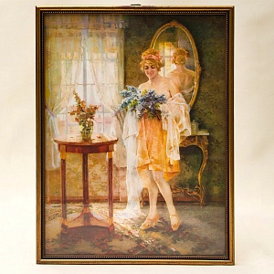 Винтажная Картина - Иллюстрация - Панно «Утро с цветами», Франция. 