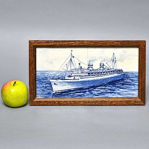 Фарфоровое Панно - Картина «Корабль Nieuw Amsterdam», De Leidsche Fles, Голландия середина ХХ века.