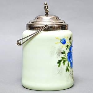 Бисквитница - Сахарница - Баночка с крышкой «Синий Цветок», Стекло Англия 50-е годы ХХ века. 