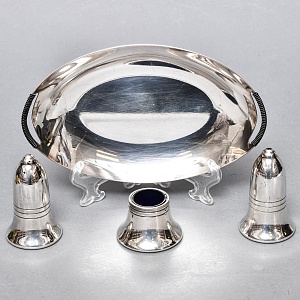 Винтажный Набор из 4х предметов - Набор для специй и горчичница на подносе, SHEFFIELD Англия.