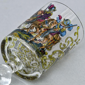 Редкость! Антикварный Стеклянный Бокал - Кубок для Вина «Воины - Охотники», Германия конец XIX века. 