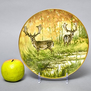 Коллекционная Фарфоровая Тарелка - Блюдо «Дикая Природа. Два оленя», KAISER Германия. 