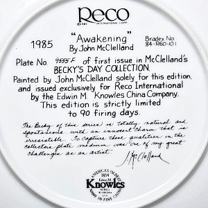 Коллекционная Фарфоровая Тарелка «День девочки Бекки. Пробуждение», RECO США - 1985 год. 