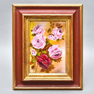 Авторская Эмаль - Картина - Натюрморт «Розовый Букет», Металл, Эмаль Германия -1983 год.