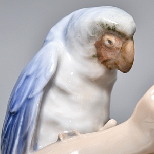 Коллекционная Фарфоровая статуэтка «Фавн с попугаем», Royal Copenhagen Дания, 50-е годы.