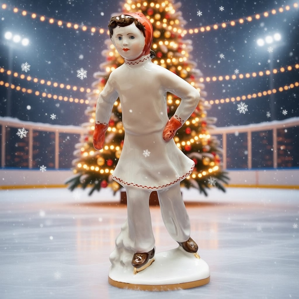Фарфоровая Статуэтка «На катке», ЛФЗ СССР -1950-60 годы ХХ века.