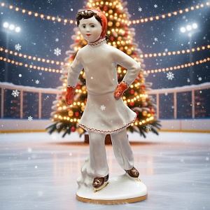 Фарфоровая Статуэтка «На катке», ЛФЗ СССР -1950-60 годы ХХ века.