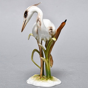 Коллекционная Фарфоровая статуэтка «Птица. Цапля в камышах», Kaiser Германия, 1979 - 1990 годы.