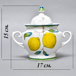 Авторский Чайный сервиз на 4 персоны «Лимоны», фарфор, ручная роспись, Гжель Россия -2000 г..