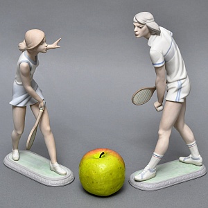 Парные Фарфоровые статуэтки «Теннисистка и Теннисист», Lladro Испания, 1982 - 1987 годы. 