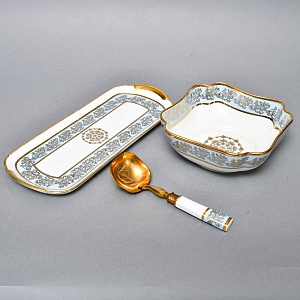 Набор для подачи и сервировки - 3 предмета, "Незабудки" Фарфор Haviland Франция, первая половина ХХ века.