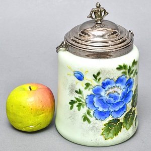 Бисквитница - Сахарница - Баночка с крышкой «Синий Цветок», Стекло Англия 50-е годы ХХ века. 
