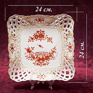 Фарфоровое Блюдо - Фруктовница - Сухарница «Индийский цветок» Фарфор MEISSEN / МЕЙСЕН.