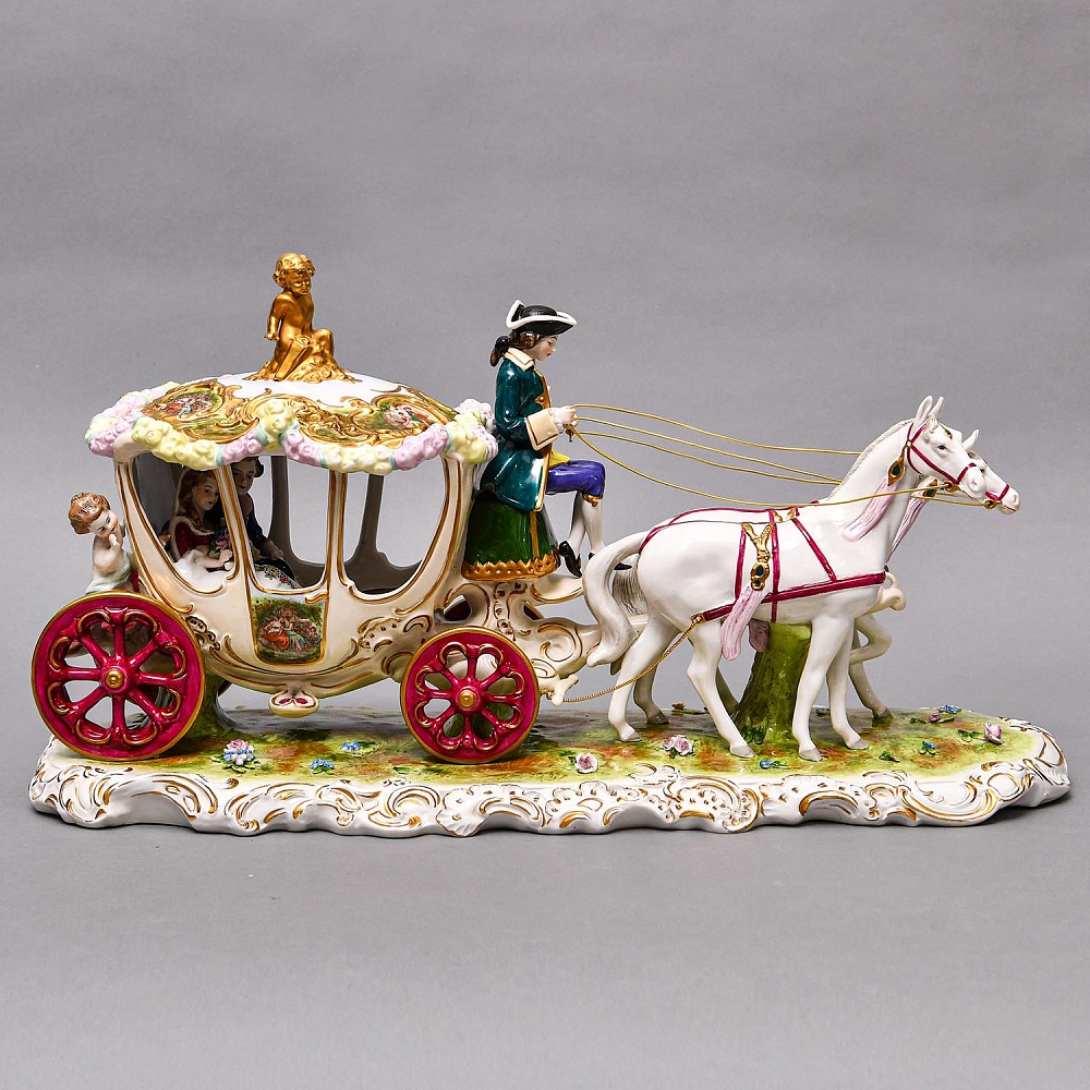 Большая Фарфоровая статуэтка «Карета с влюбленной парой», Scheibe Alsbach Германия, 1925 - 1962 гг. 