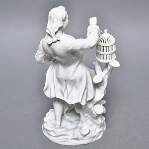 Антикварная Фарфоровая статуэтка «Птицелов с собакой», Fraureuth Германия, 1919 - 1926 годы. 