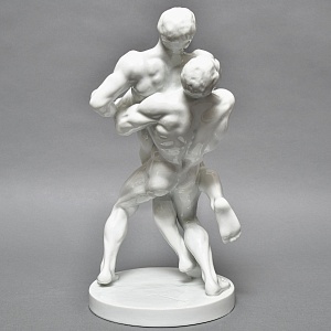 Редкость! Большая Фарфоровая статуэтка «Cпортсмены. БОРЦЫ», HEREND Венгрия, середина ХХ века.
