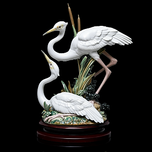 Редкость! Авторская Фарфоровая статуэтка «Две цапли на болоте», Lladro Испания, 1990 - 2004 годы.