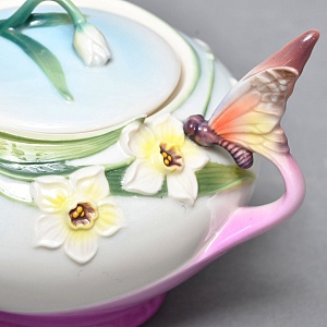 Авторский Фарфоровый Чайный сервиз «Бабочки и стрекозы» на 4 персоны, Franz Collection Тайвань.