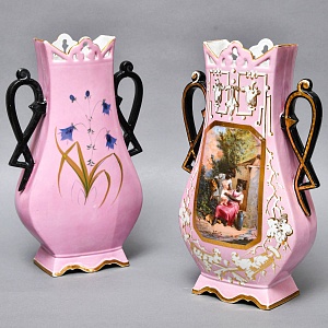 Антикварные Парные Фарфоровые Вазы «Счастливое детство», Франция, конец XIX - начало ХХ века. 