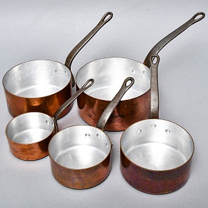 Винтажный Набор - Пять Медных Ковшиков разных размеров Франция, 60 -е годы ХХ века.