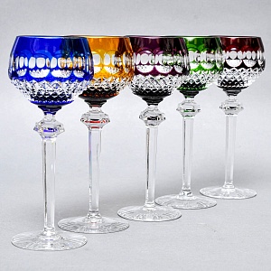 Пять Бокалов для Вина из Цветного Хрусталя, Barthmann Германия, начало 70-х годов ХХ века. 