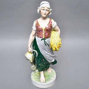 Большая! Коллекционная Фарфоровая статуэтка «Крестьянка с серпом и колосьями», Karl Ens Германия.