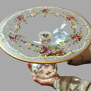 Редкость! Стеклянная Ваза - Фруктовница - Компотьер, роспись Эмали, JOSEPHINENHUTTE, Германия -50 гг. 