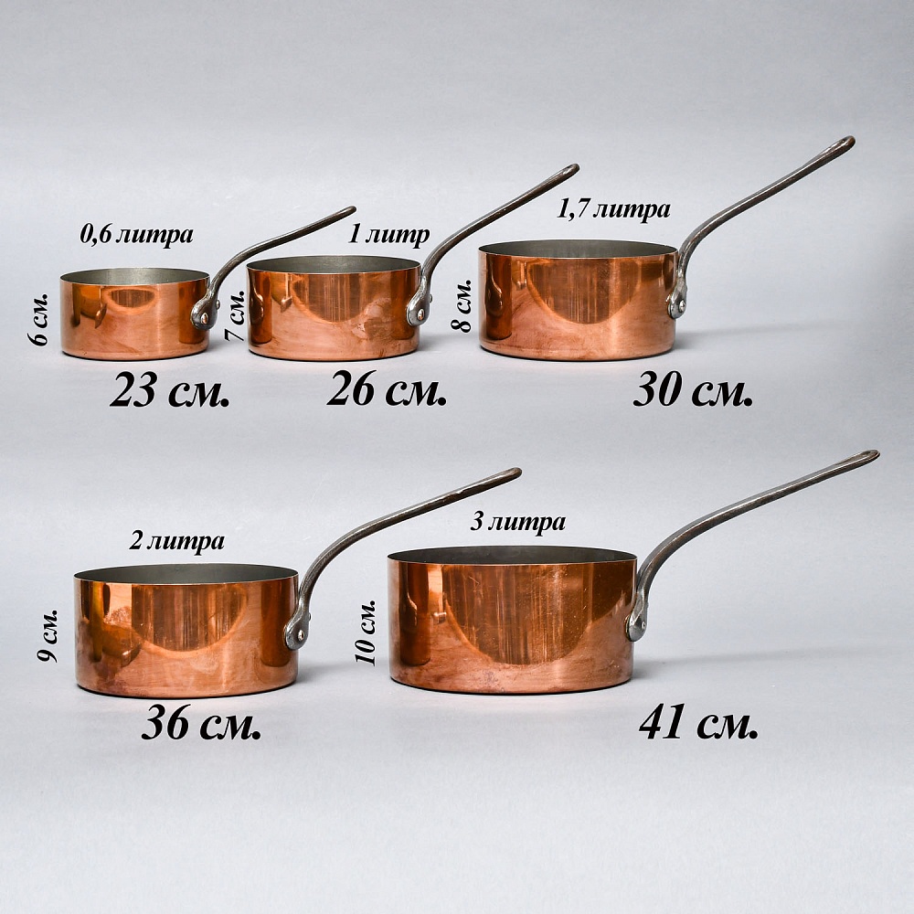 Винтажный Набор из 5-ти Медных Ковшиков разных размеров Франция, 70-е годы ХХ века!