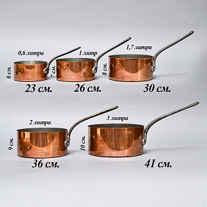 Винтажный Набор из 5-ти Медных Ковшиков разных размеров Франция, 70-е годы ХХ века!