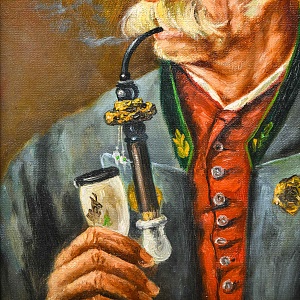 Картина - Портрет «Старый охотник с трубкой», Доска, Масло, Германия -1967 год.