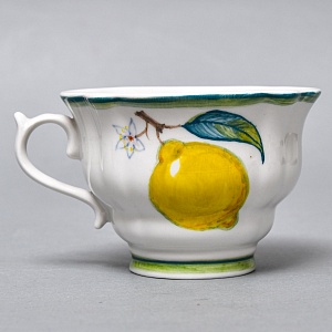 Авторский Чайный сервиз на 4 персоны «Лимоны», фарфор, ручная роспись, Гжель Россия -2000 г..