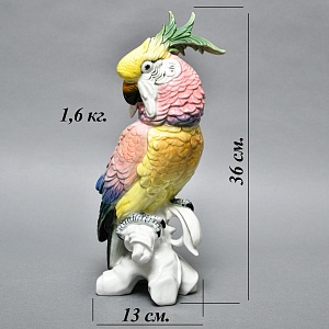 Большая Фарфоровая Статуэтка Птицы «Розовый Какаду» Н-36 см., Karl Ens Германия, первая половина ХХ века.