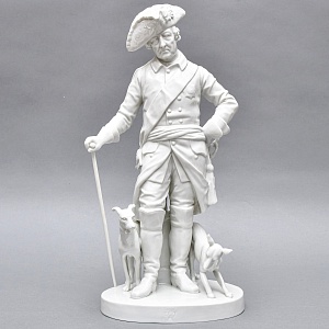 Антикварная Фарфоровая статуэтка «Старый Фриц. Король Пруссии Фридрих II с собаками»,  Volkstedt Германия.